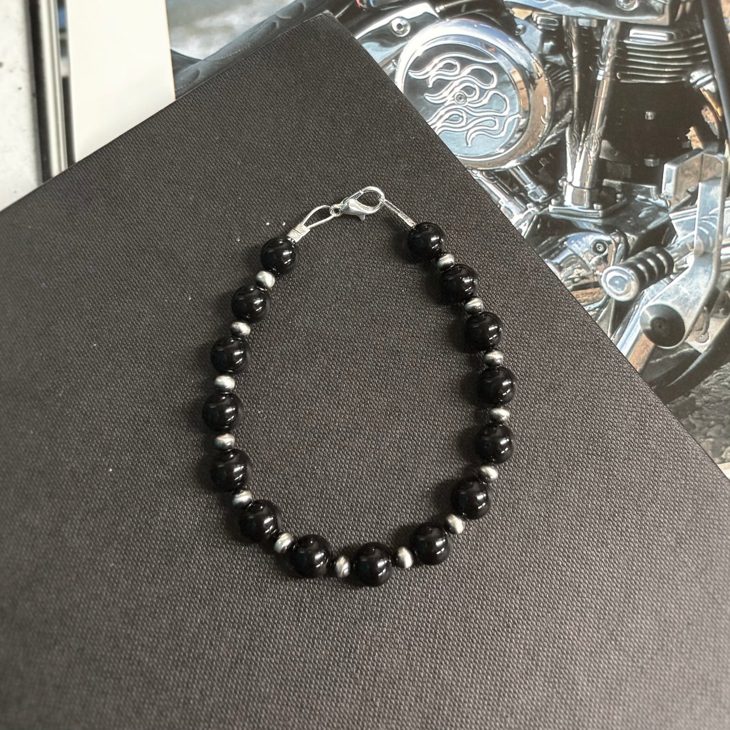 Onyx and Sterling Silver Beaded Bracelet - BBB