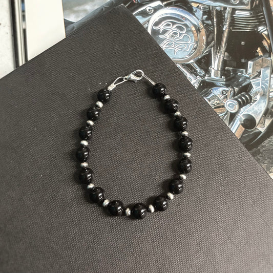 Onyx and Sterling Silver Beaded Bracelet - BBB