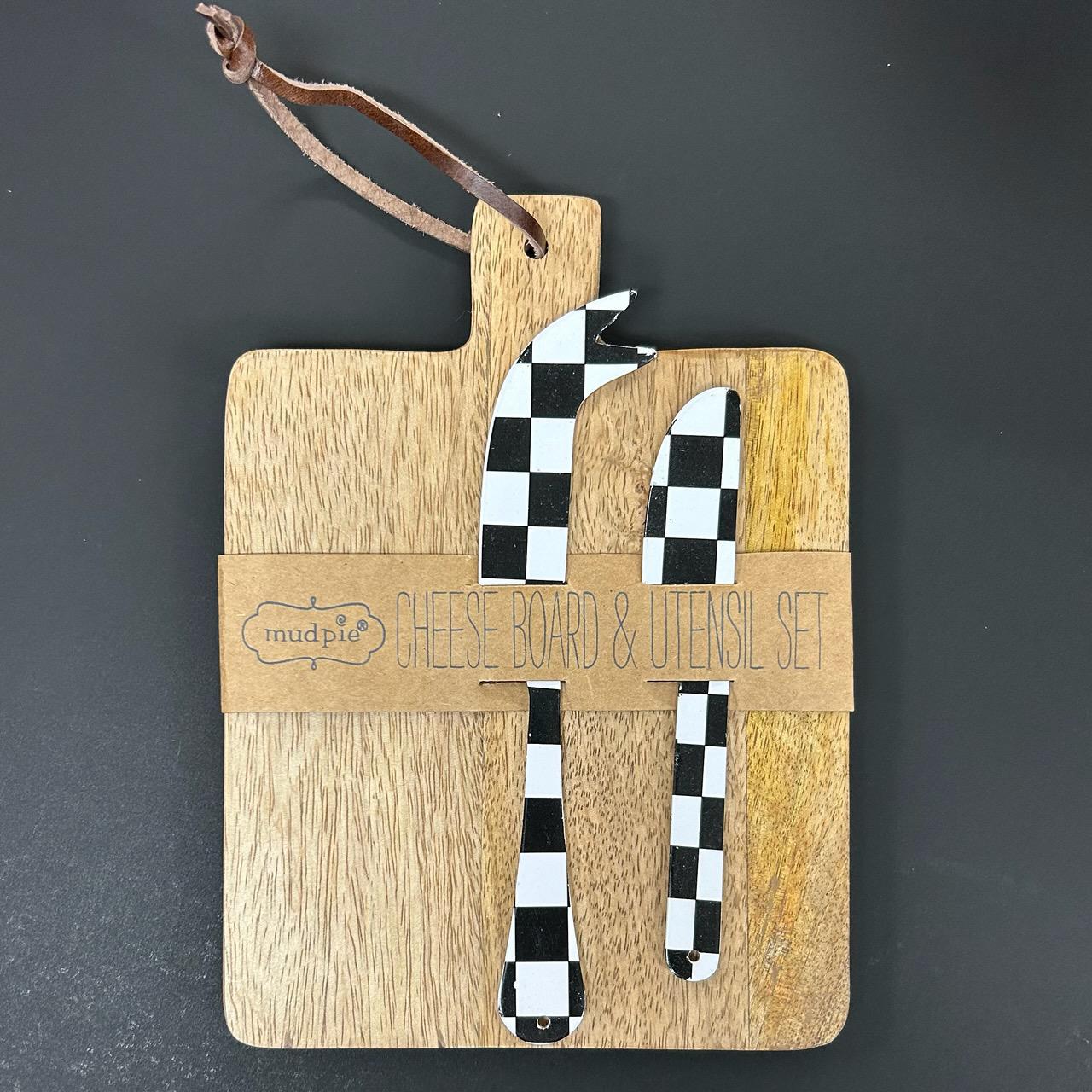 Cheese Board & Checkered Utensil Set- Mud Pie