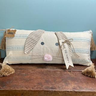 Happy Bunny Striped Pillow- Easter Mud Pie