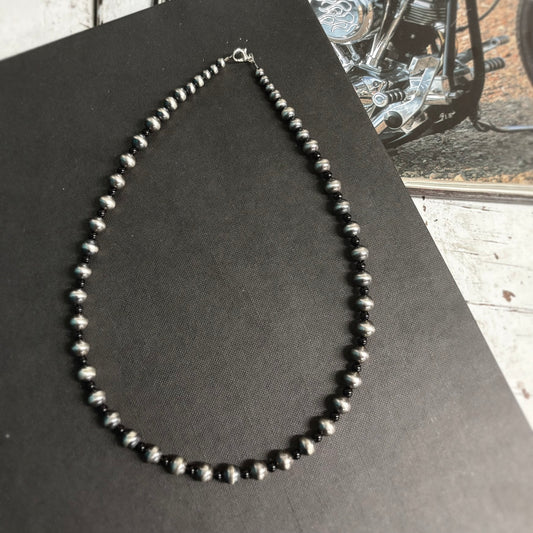 20" Sterling Silver and Onyx Beaded Necklace - BBB