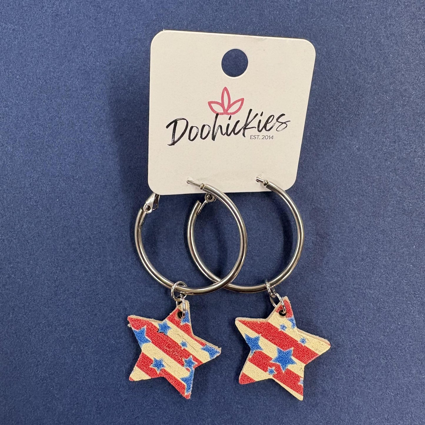 Vintage Striped Star Hoops- Earrings