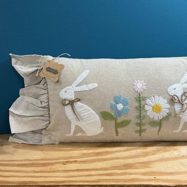 Bunny Embordered Pillow- Easter Mud Pie