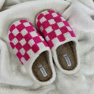 Hot Pink Checkered Slippers- Katydid