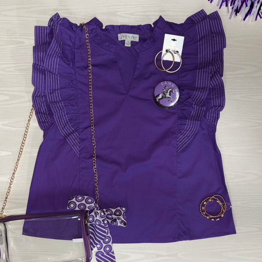 Ruffle Sleeve Stitch Top - Peace Love Line