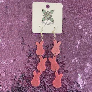 Triple Easter Bunny Earrings - Pink Glitter - Voyager's Dream