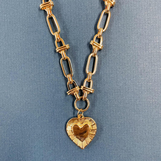 Metallic Heart Pendant Fancy Chain Necklace - LBF