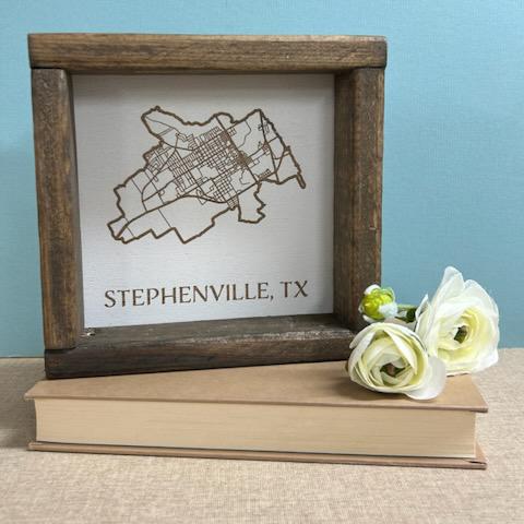 Stephenville Map Sign- Pine Designs