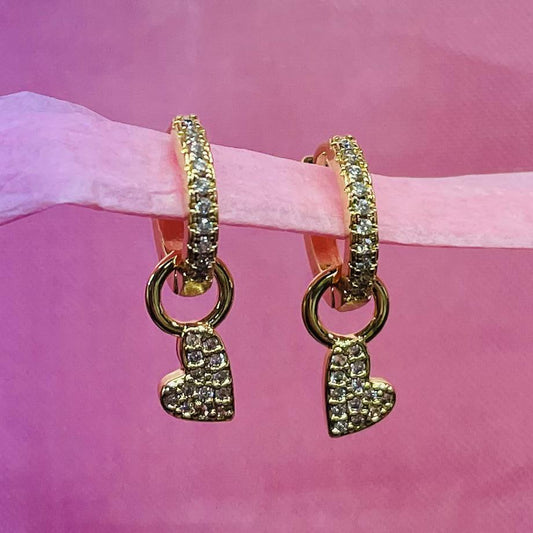 Pave Heart Huggie Hoops