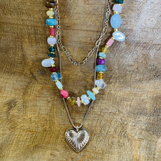 Multi-Layered Beaded Heart Necklace - WTW