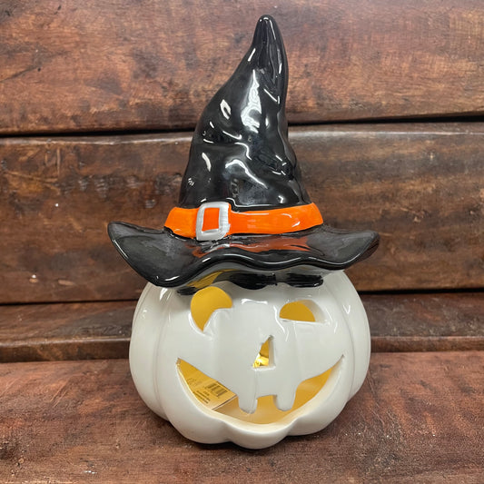 White Jack O Lantern Lighted Sitter