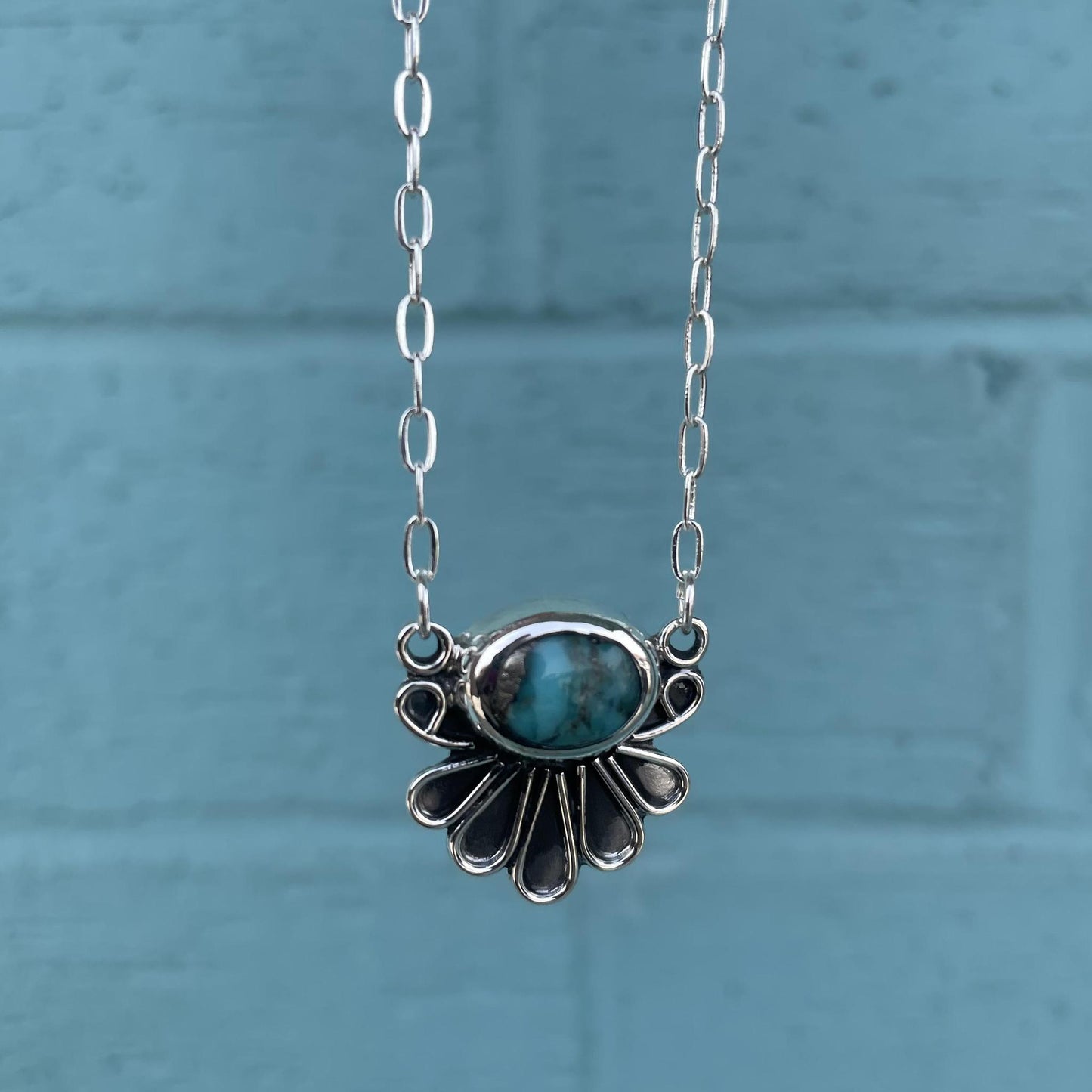 Turquoise Fan Oxidized Necklace - Boho Sol