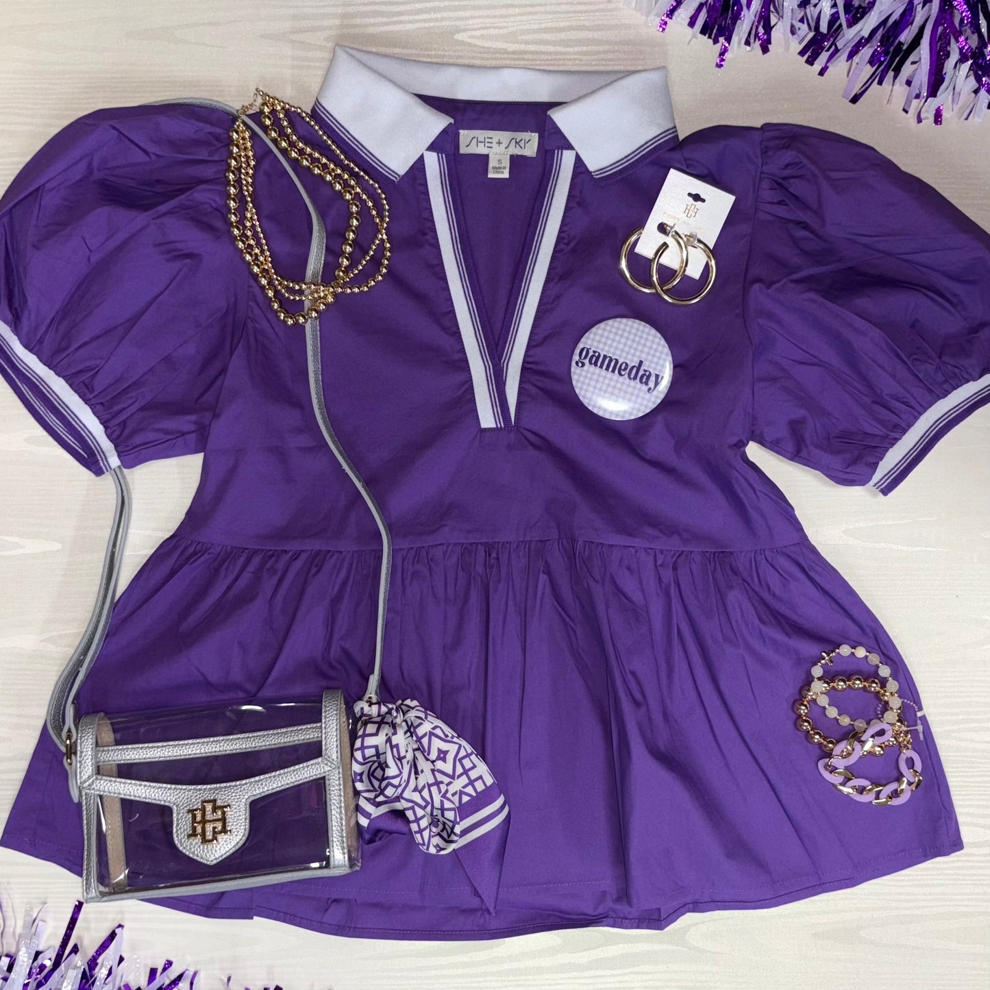 Purple Ribbed Band Top - Peace Love Line