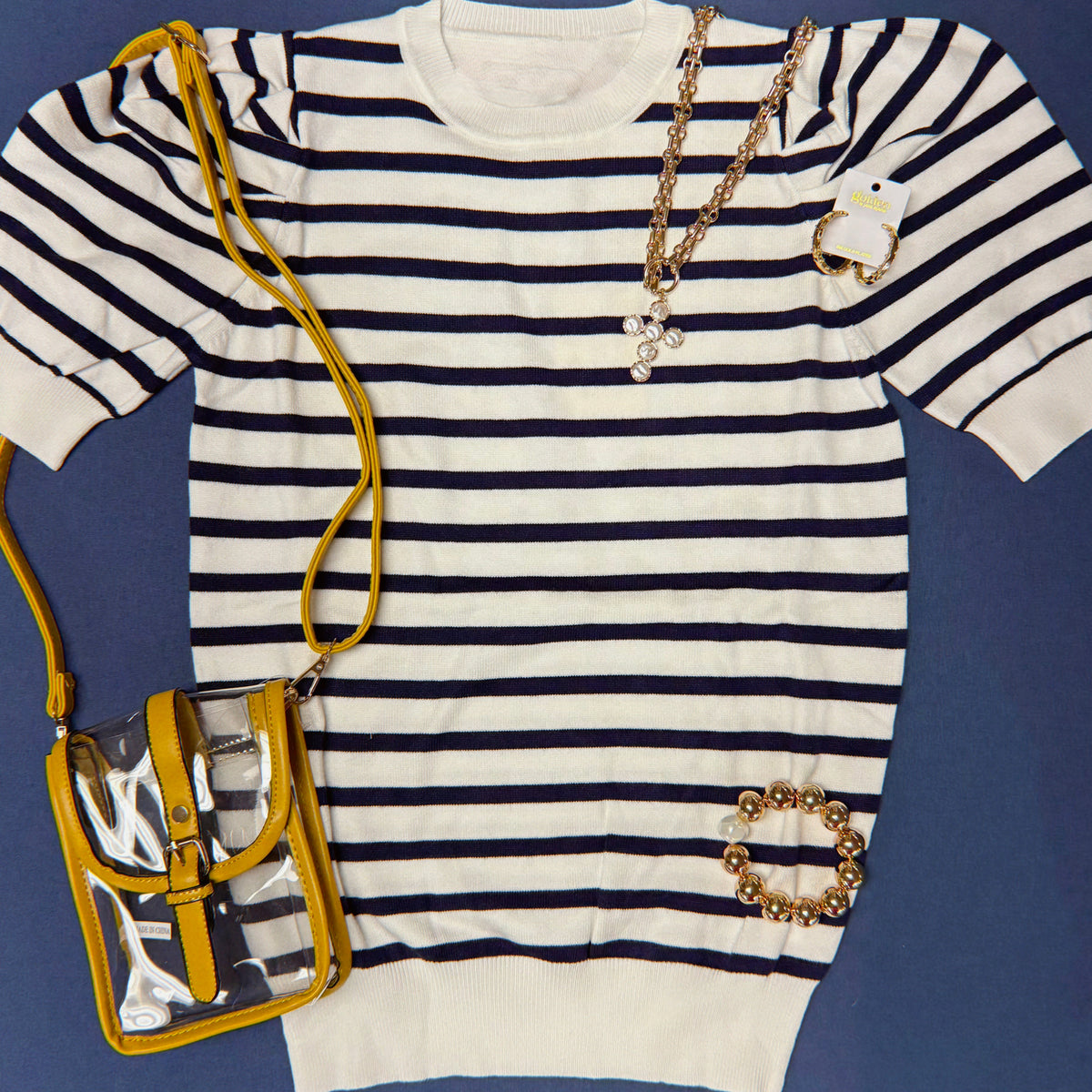 Navy Striped Sweater Top - Vine & Love