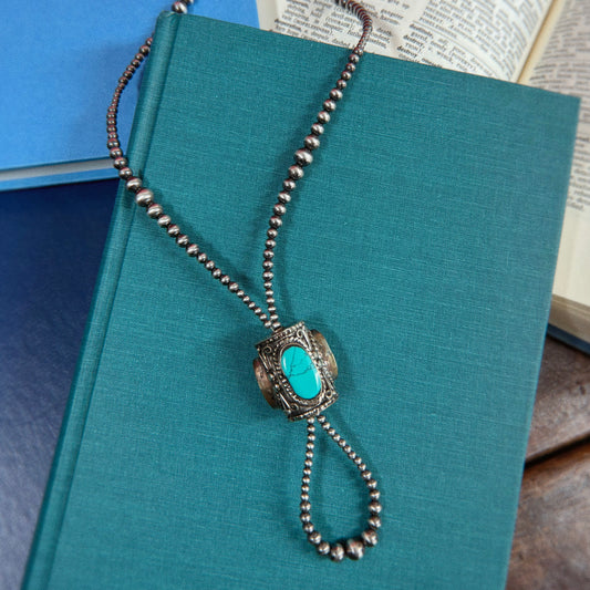 20" Turquoise Lariat Loop Beaded Necklace - BBB