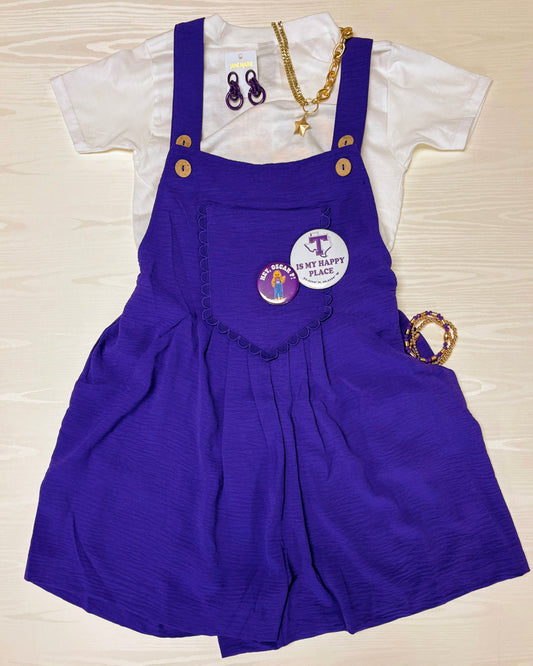 Scallop Pocket Purple Romper - Sewn and Seen