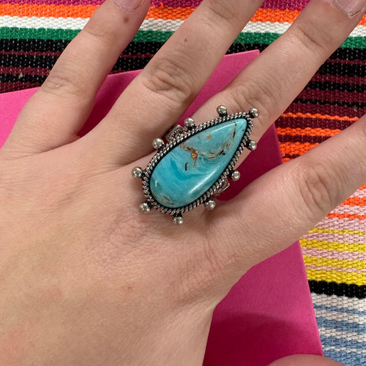 Western Style Teardrop Turquoise Stretch Ring - Boho Ranch Shop