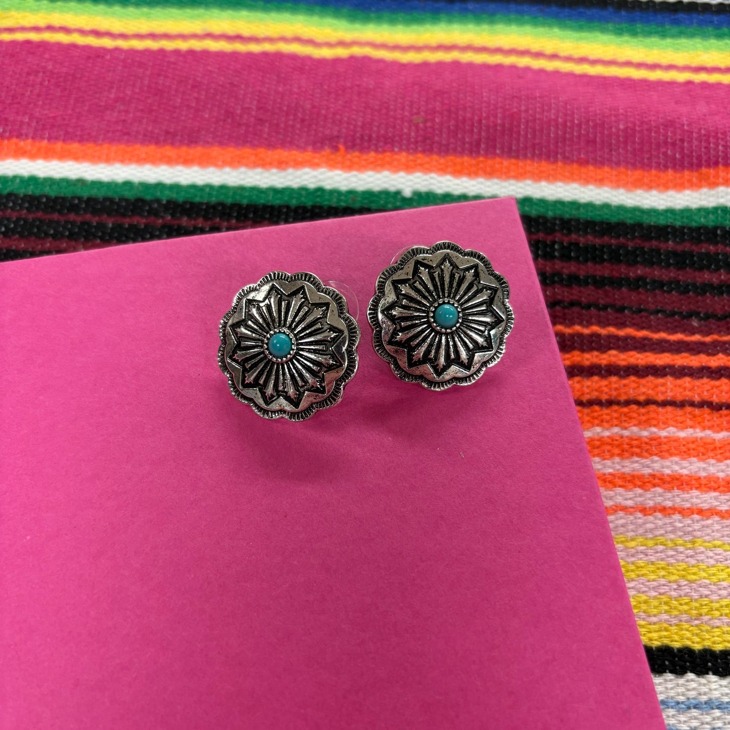 Western Engraved Round Concho Stud Earrings - Boho Ranch Shop