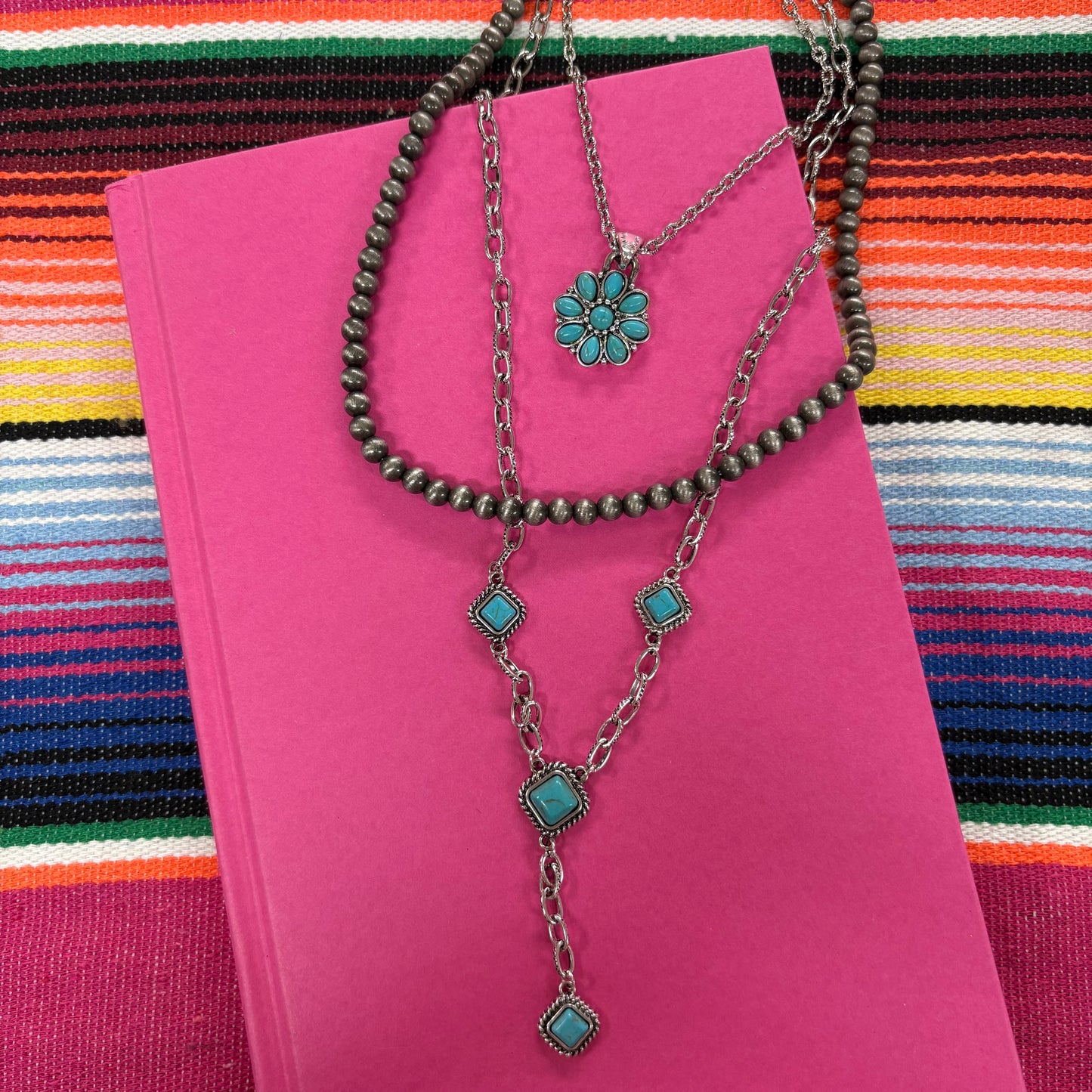 3pc Western Style Pendant and Pearl Necklace Set - Boho Ranch Shop