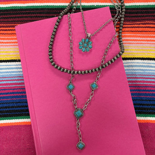3pc Western Style Pendant and Pearl Necklace Set - Boho Ranch Shop