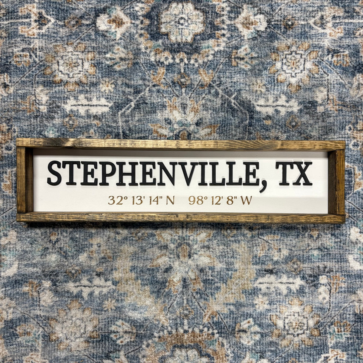 Stephenville Coordinates Sign 24x6 - Pine Designs
