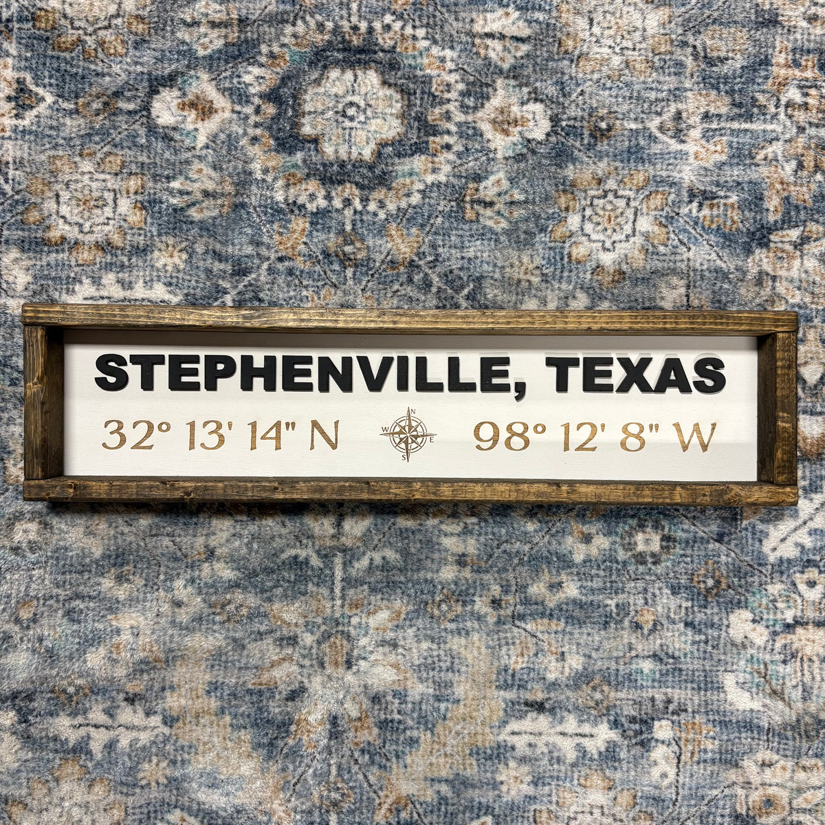 Stephenville Coordinates Compass Sign 24x6 - Pine Designs