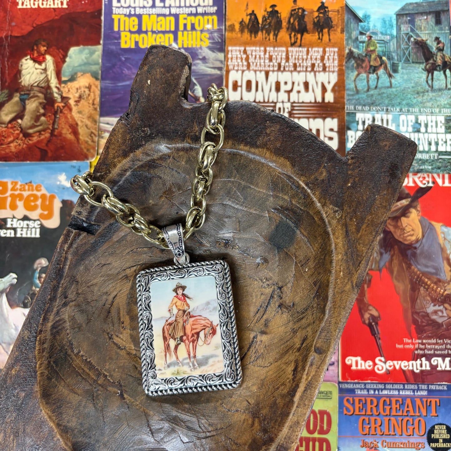 Mixed Metal Cowgirl Painting Necklace - ATG