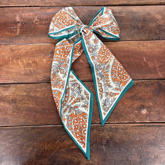 Orange and Turquoise Printed Twilly - ATG