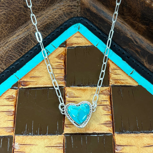 Turquoise Heart Paperclip Necklace - Boho Sol