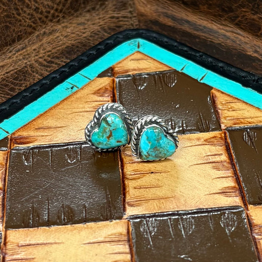 Turquoise Heart Studs - Boho Sol