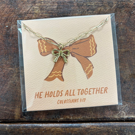 He Holds All Together Bow Necklace - Dear Heart