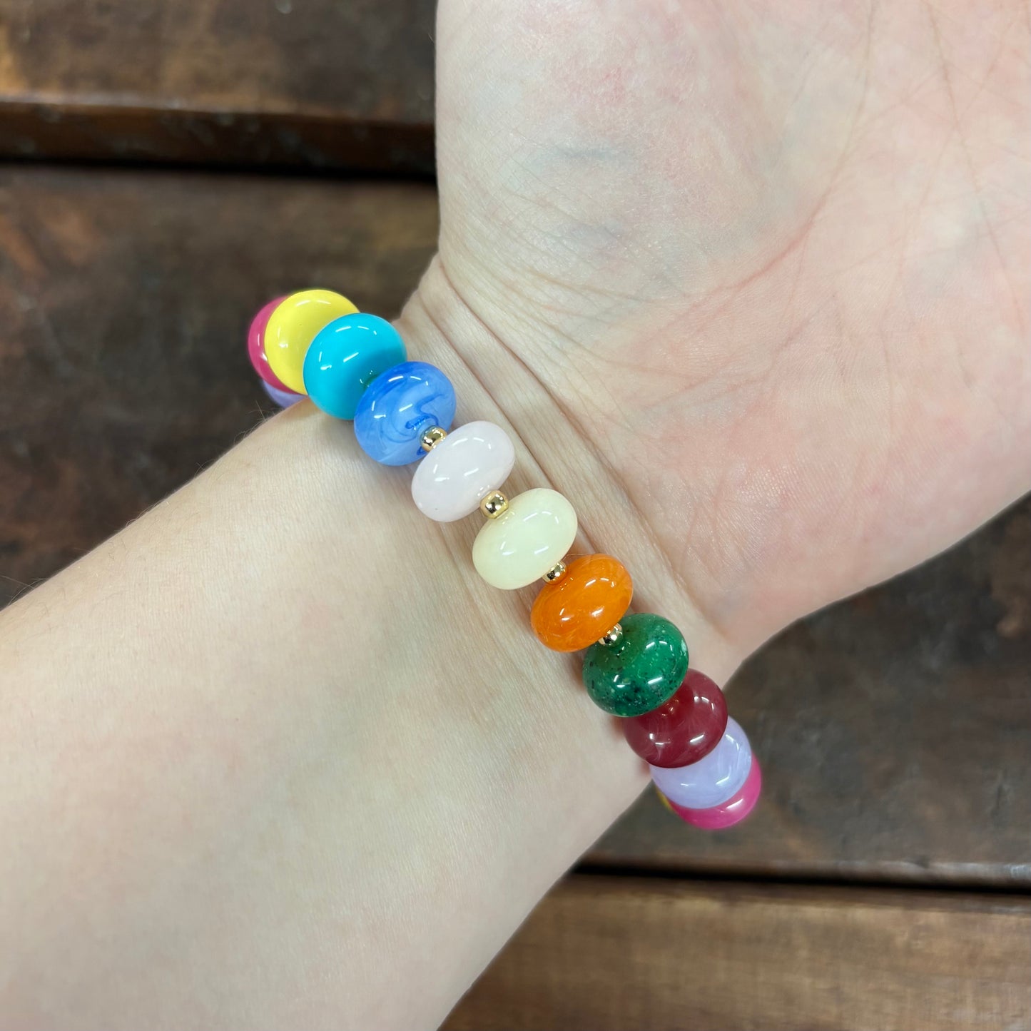 Multi Beaded Stretch Bracelet With Hammered Cross - What's Hot