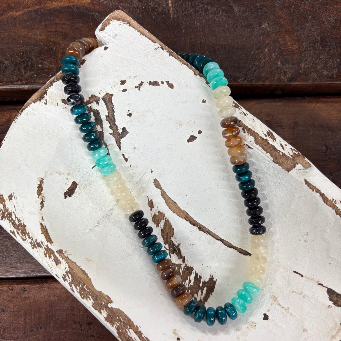 Teal Green Beaded Knotted Necklace - What's Hot
