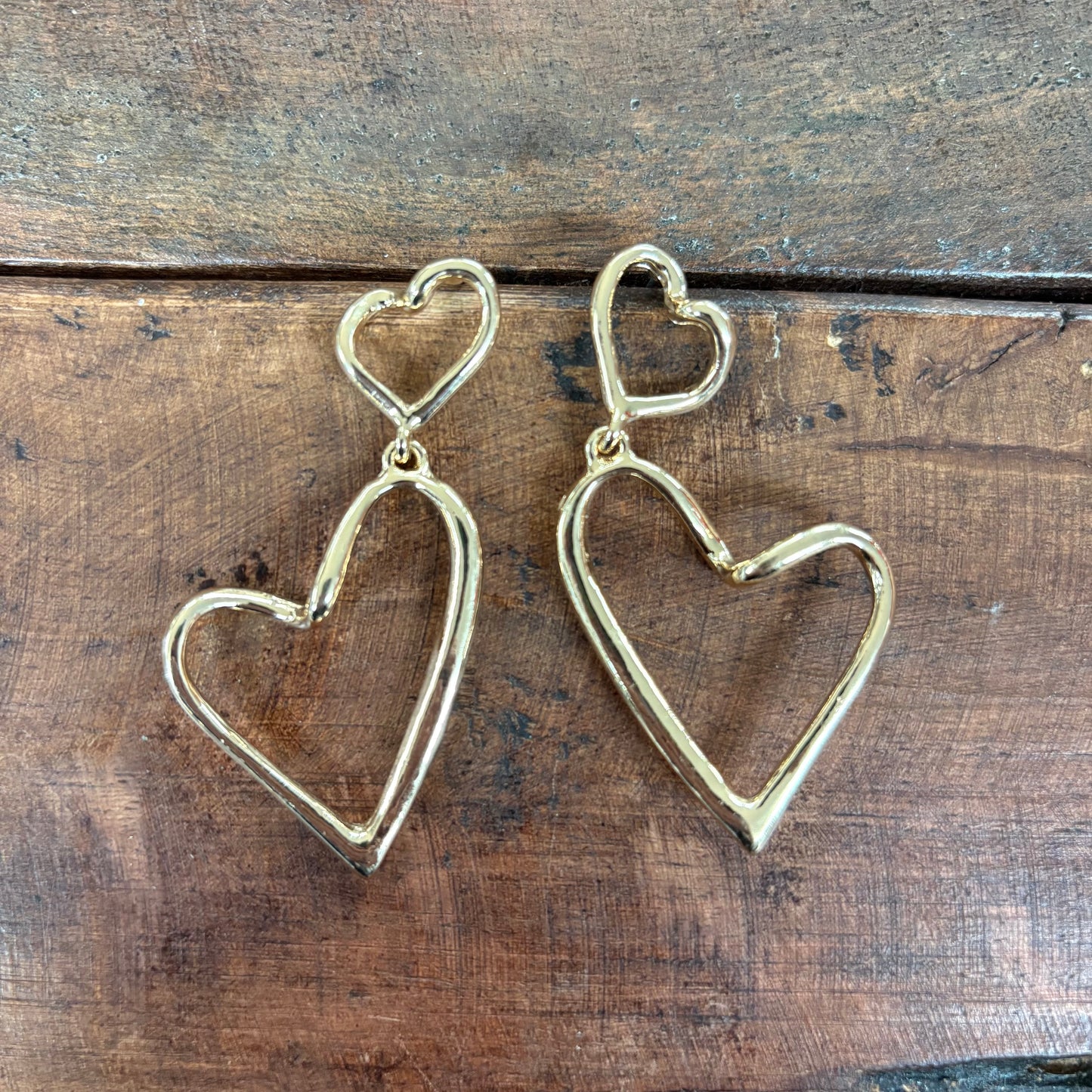 Double Open Heart Gold Earrings - What's Hot