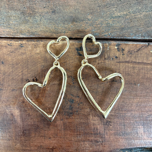 Double Open Heart Gold Earrings - What's Hot