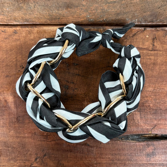 Black and White Threaded With Gold Chain Tie Bracelet - What's Hot