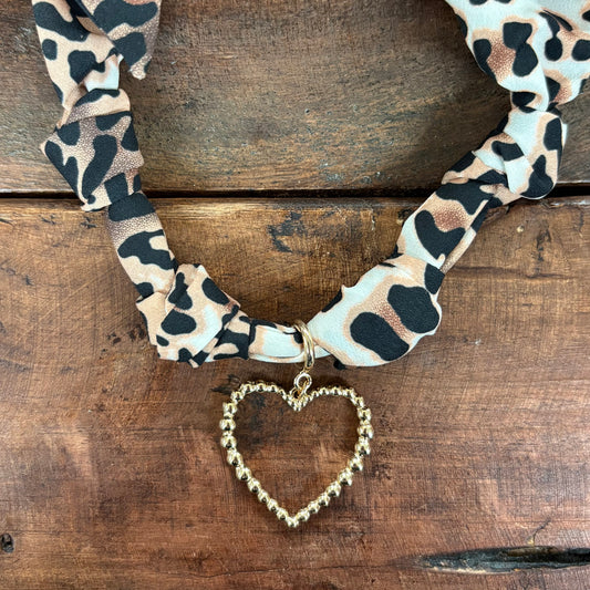 Cheetah Print With Open Heart Scarf Charm Necklace - What's Hot