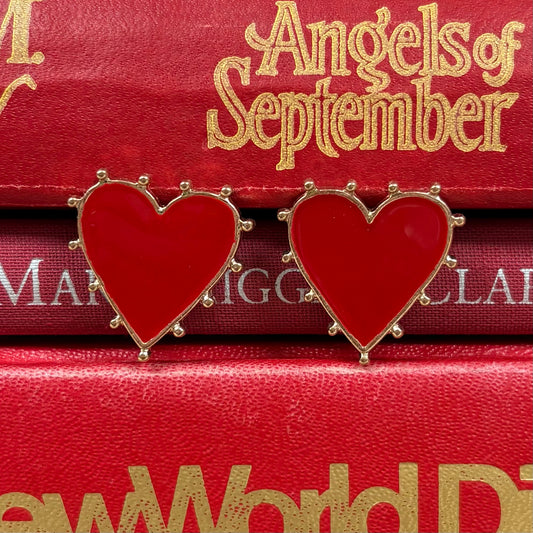 Red Studded Heart Earrings - What's Hot