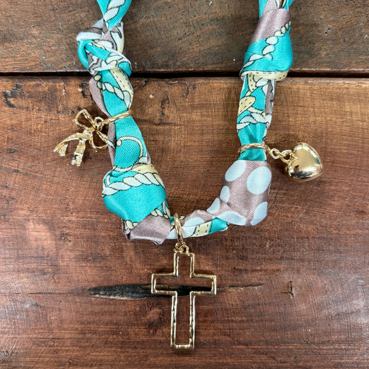 Blue And White Scarf Charm Necklace - What's Hot