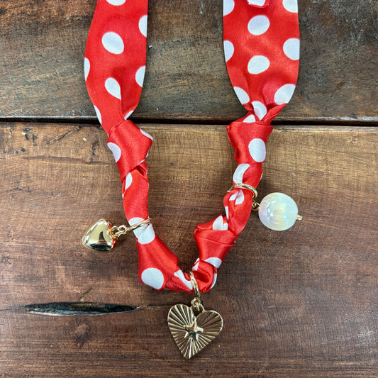 Red Multi Charm Scarf Necklace - What's Hot
