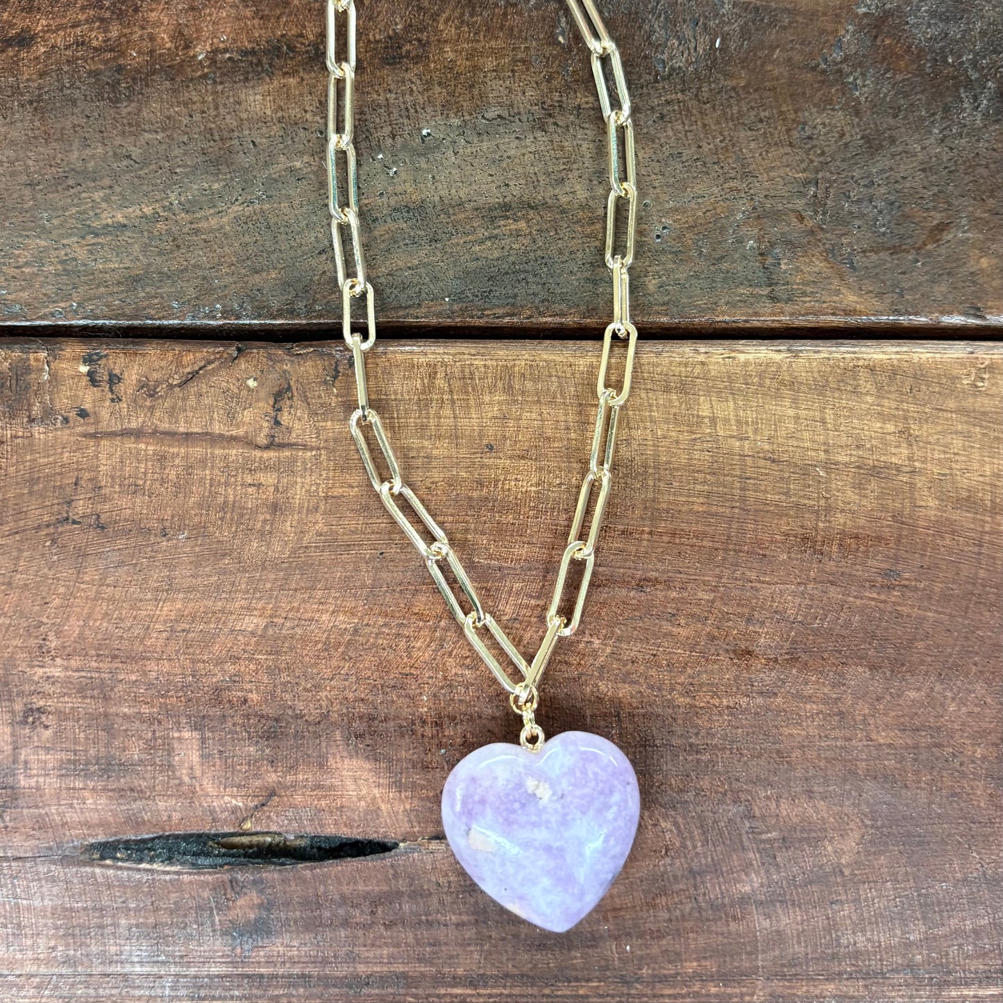 Gold Chain With Lavender Natural Stone Heart - What's Hot