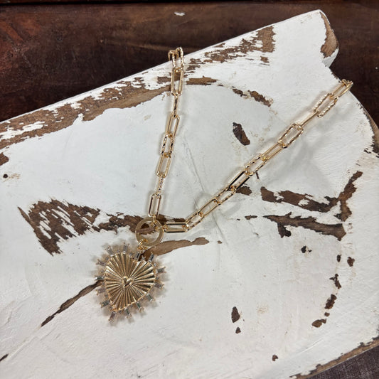 Gold Chain With Rhinestone Studded Heart Charm - What's Hot