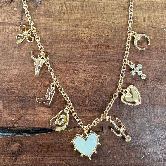 Western Charm Necklace With Studded Heart Center - What's Hot