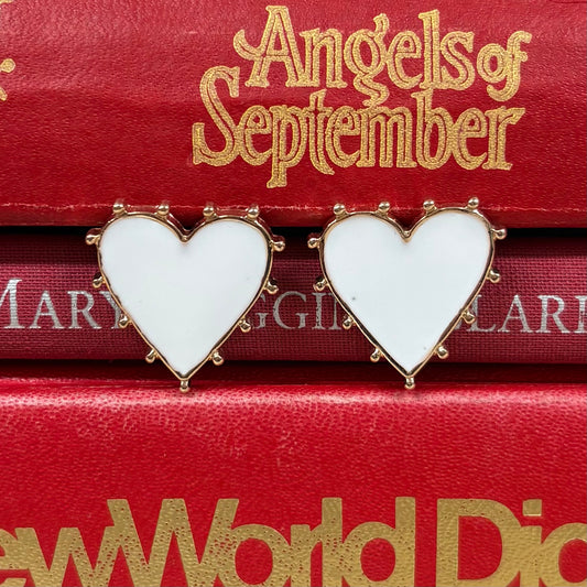 White Studded Heart Earrings - What's Hot