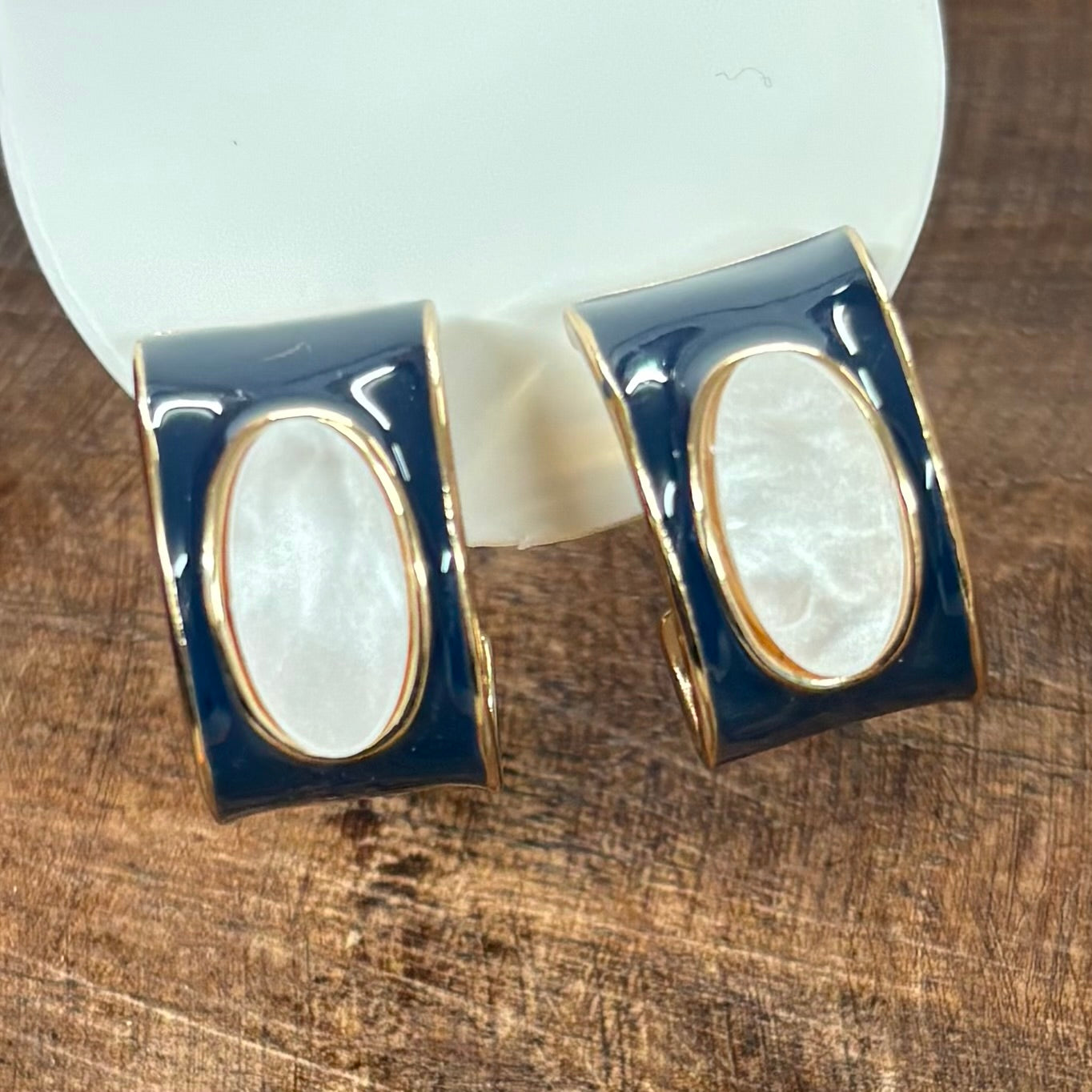 Navy Color Coated Open Hoop Earrings - What's Hot