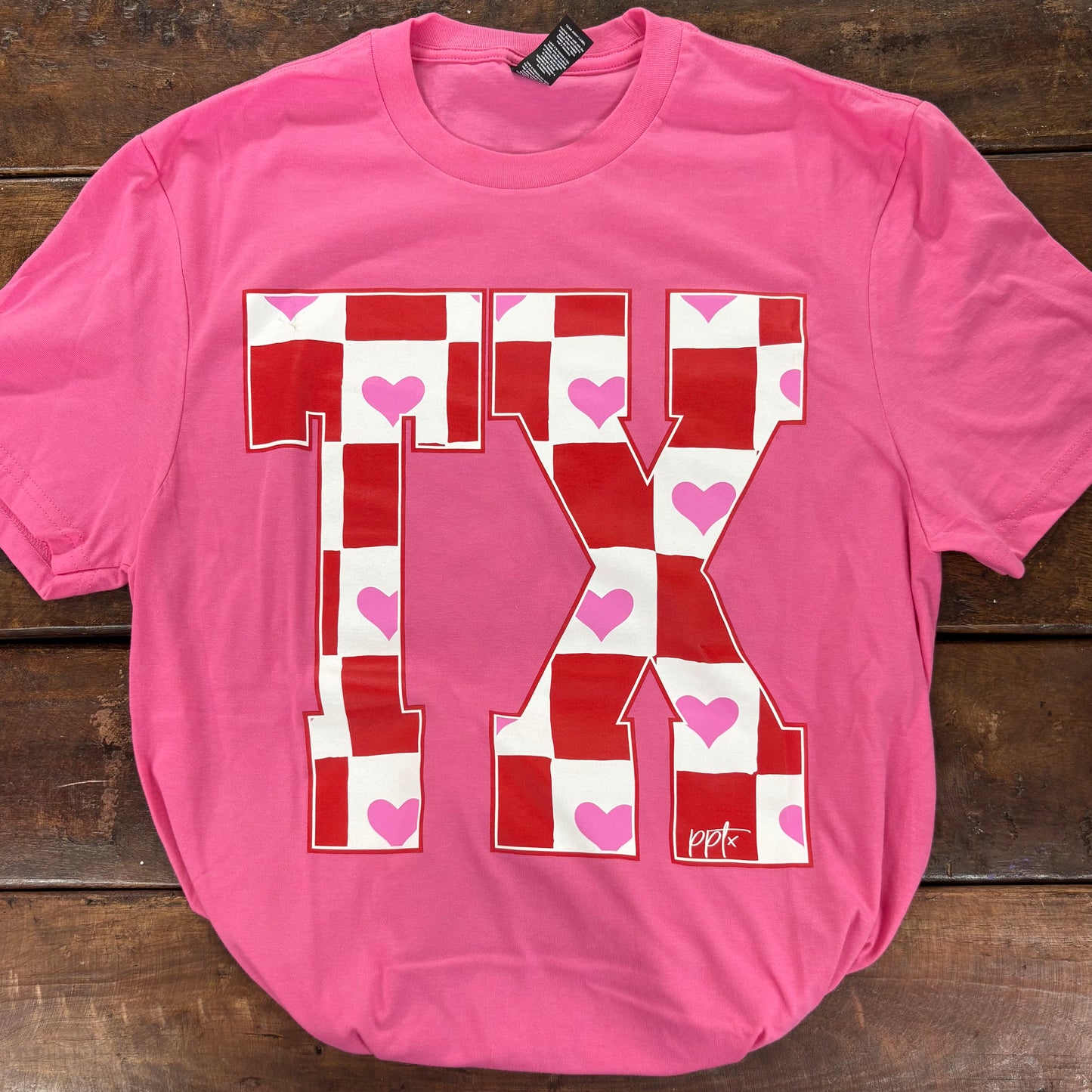 Pink Checkered TX Hearts Tee - PPTX