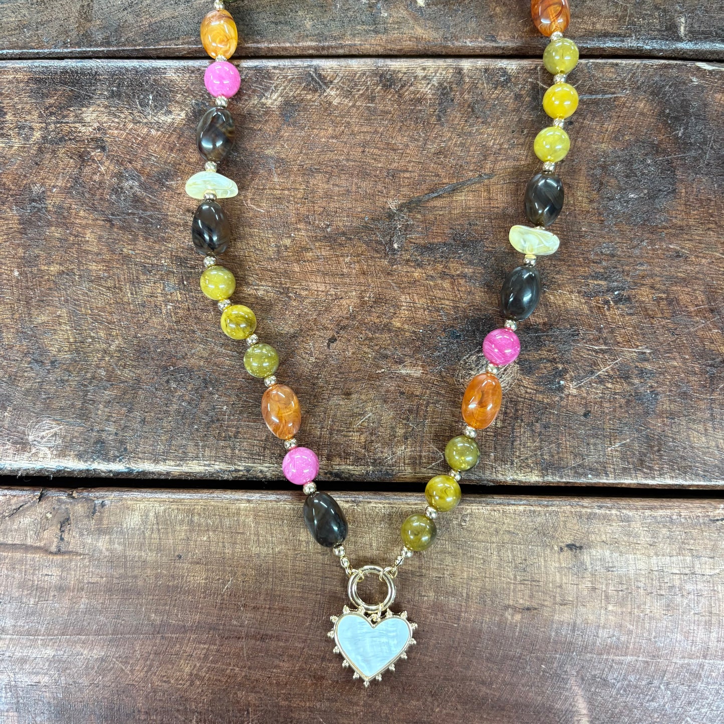 Heart Pendant Pink and Brown Necklace - Sensibling Corp.