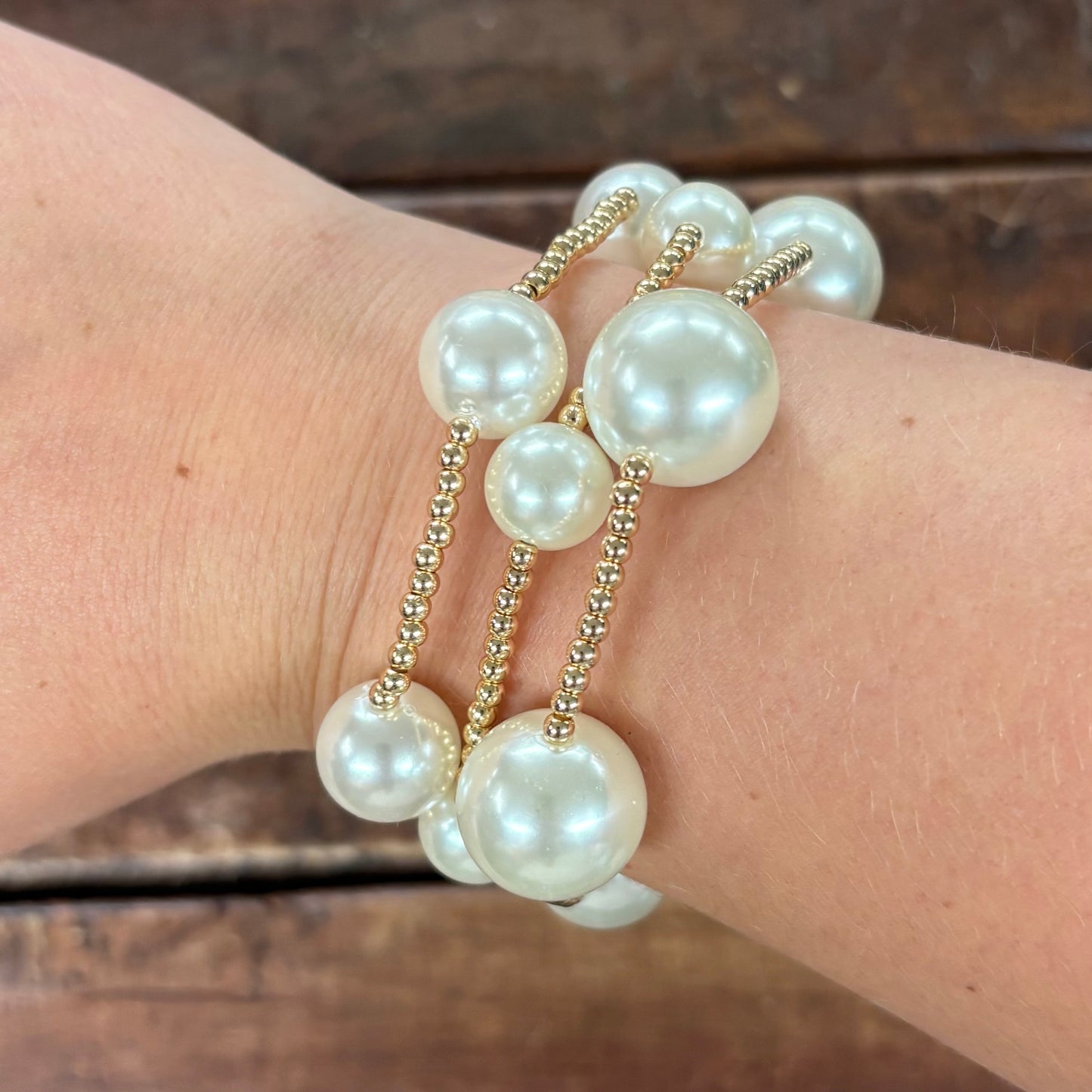Chunky Pearl Gold Beaded Bracelet Set - Sensibling Corp.