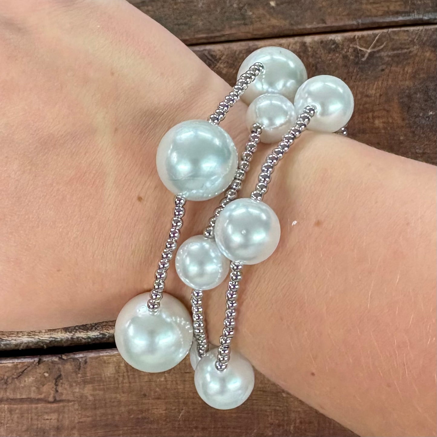 Chunky Pearl Silver Beaded Bracelet Set - Sensibling Corp.