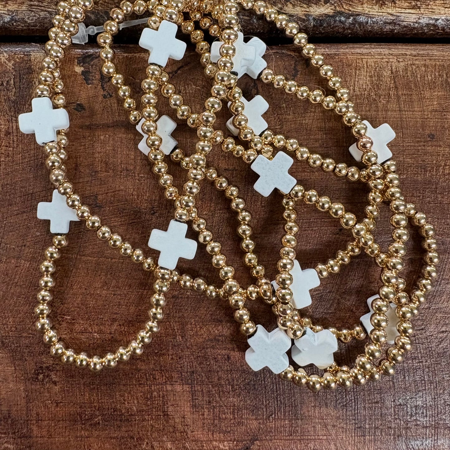 White Cross Gold Beaded Necklace - Sensibling Corp.